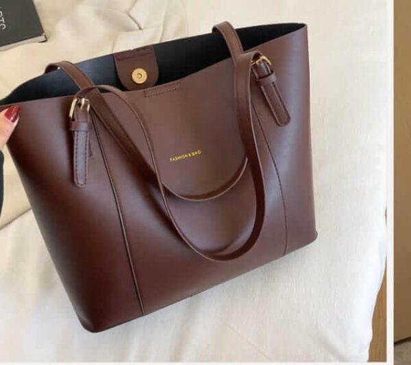 Structured Brown Tote Bag – Faux Leather Shoulder Bag