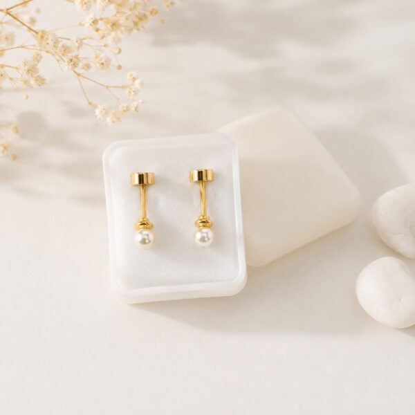 Classic Pearl Drop Stud Earrings – Gold Tone