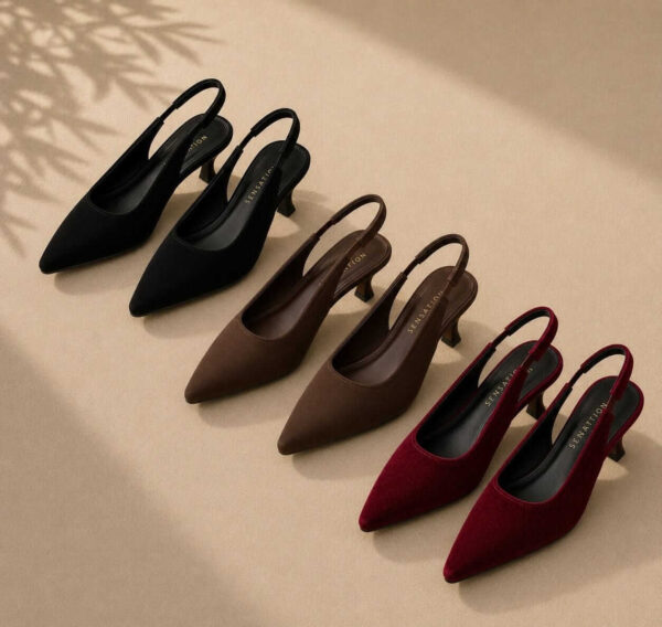 Pointed-Toe Slingback Kitten Heels