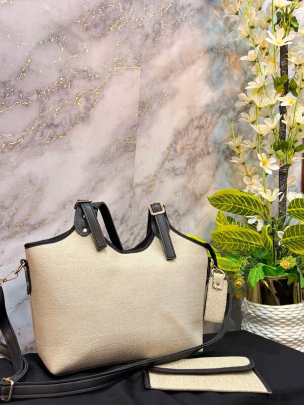 Beige Canvas Tote Bag with Crossbody Strap & Wallet