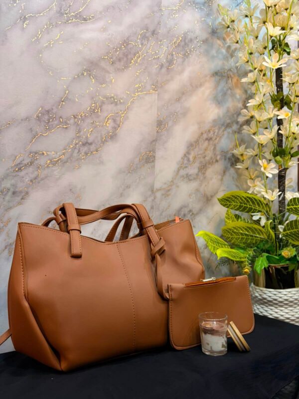 Camel Brown Tote Bag with Matching Pouch