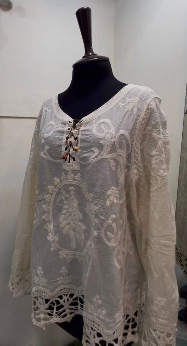Embroidered Lace Boho Tunic Top (Ivory)