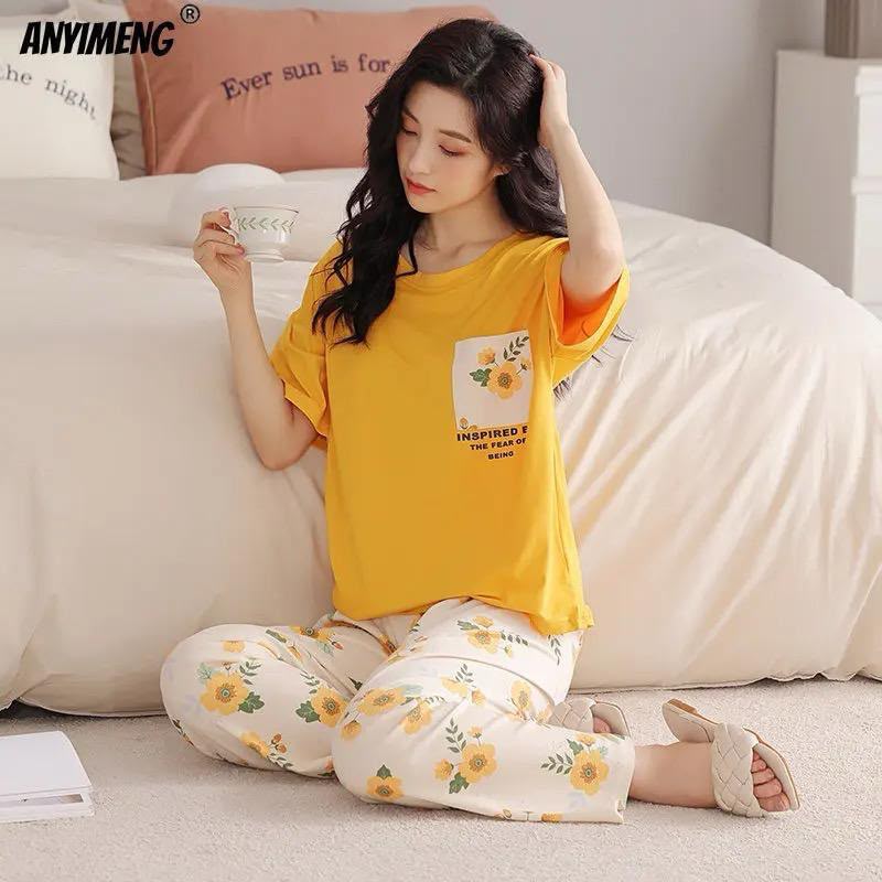 Ladies Cotton Suit - Yellow Floral