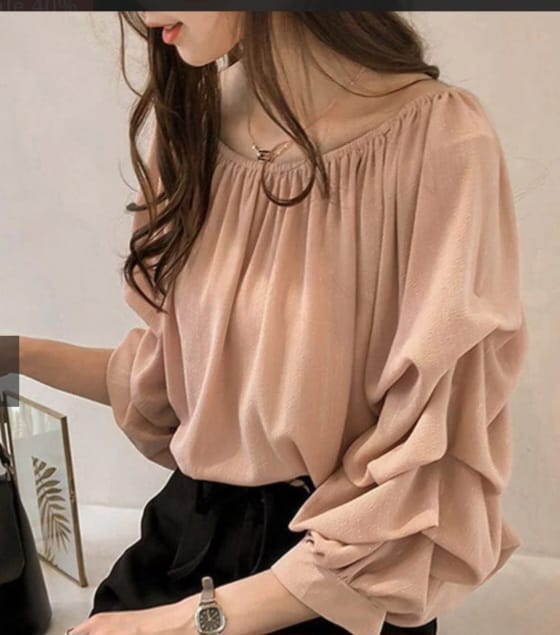Peach Ruffle Puff Sleeve Blouse
