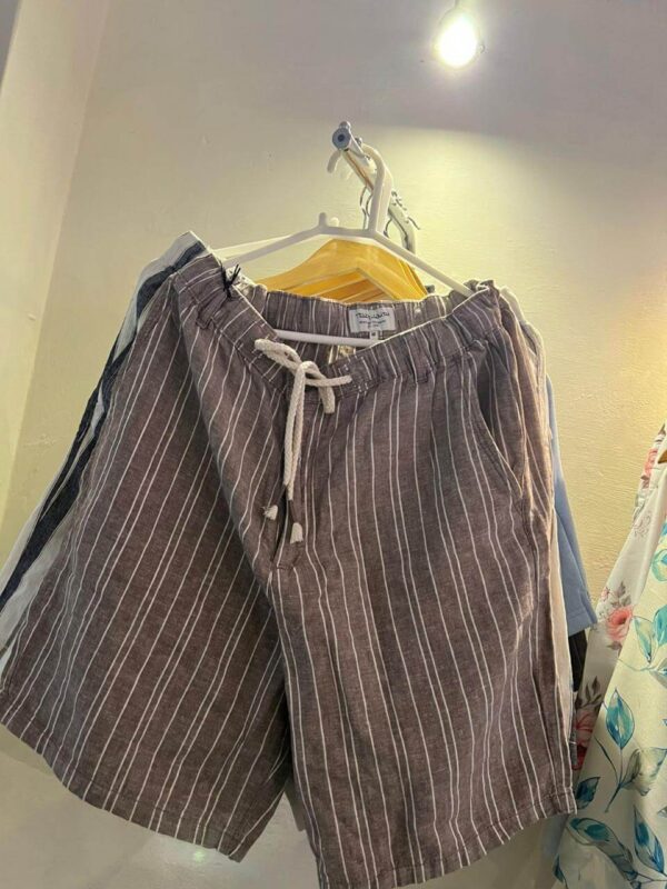 Striped Linen Drawstring Shorts (Brown)