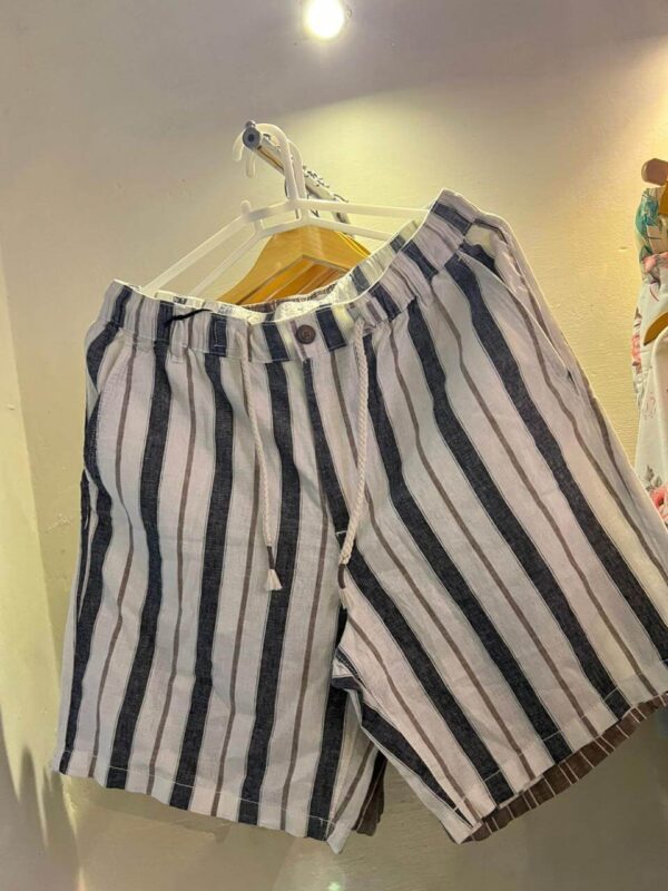 Striped Linen Drawstring Shorts (Navy)